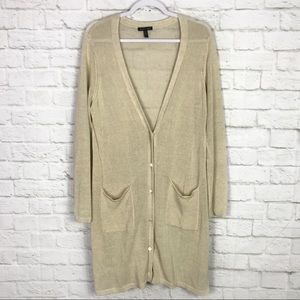Eileen Fisher Linen Gold Knit Longline Cardigan L
